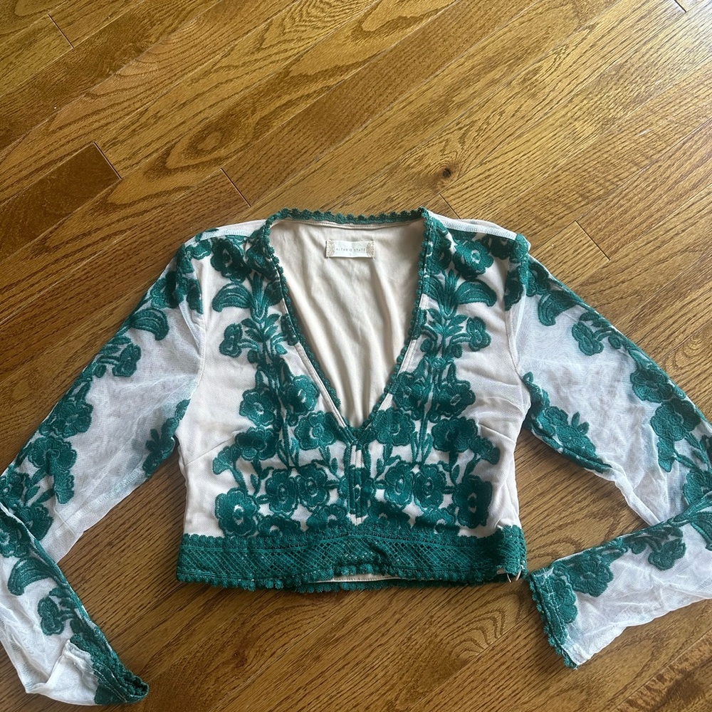 Elegant Green Embroidered Women's Top